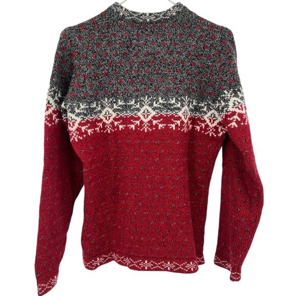 Woolrich Fair Isle Sweater Red Gray Wool Blend Metal Frog Closure Women's Small - Picture 7 of 7